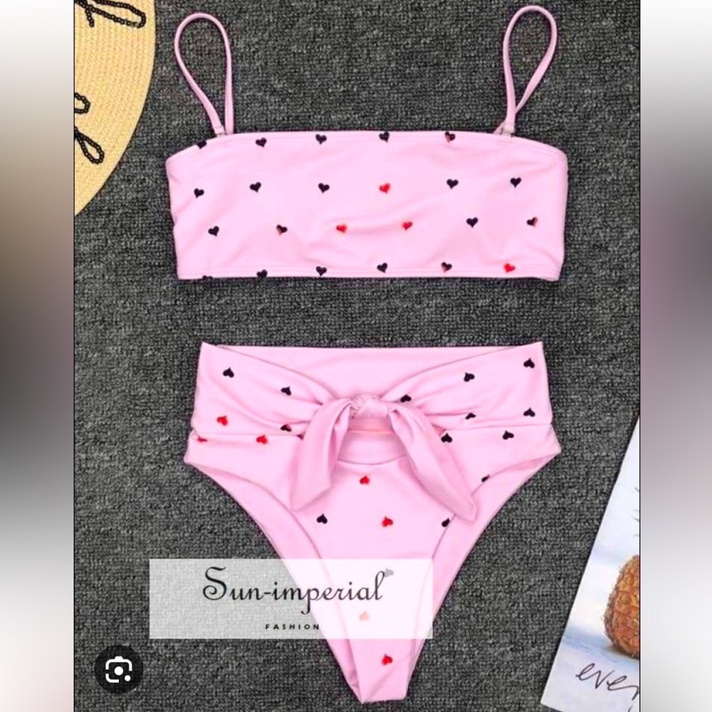 Pink Highwaisted Heart Print Bikini